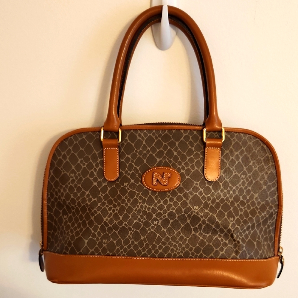 Nina Ricci Large Dome Patterned Brown Handbag
